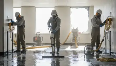Commercial water damage restoration crew in Elk Grove, CA drying and repairing a flooded property