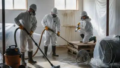 Sewer backup cleanup technician in Elk Grove, CA restoring a water-damaged home area