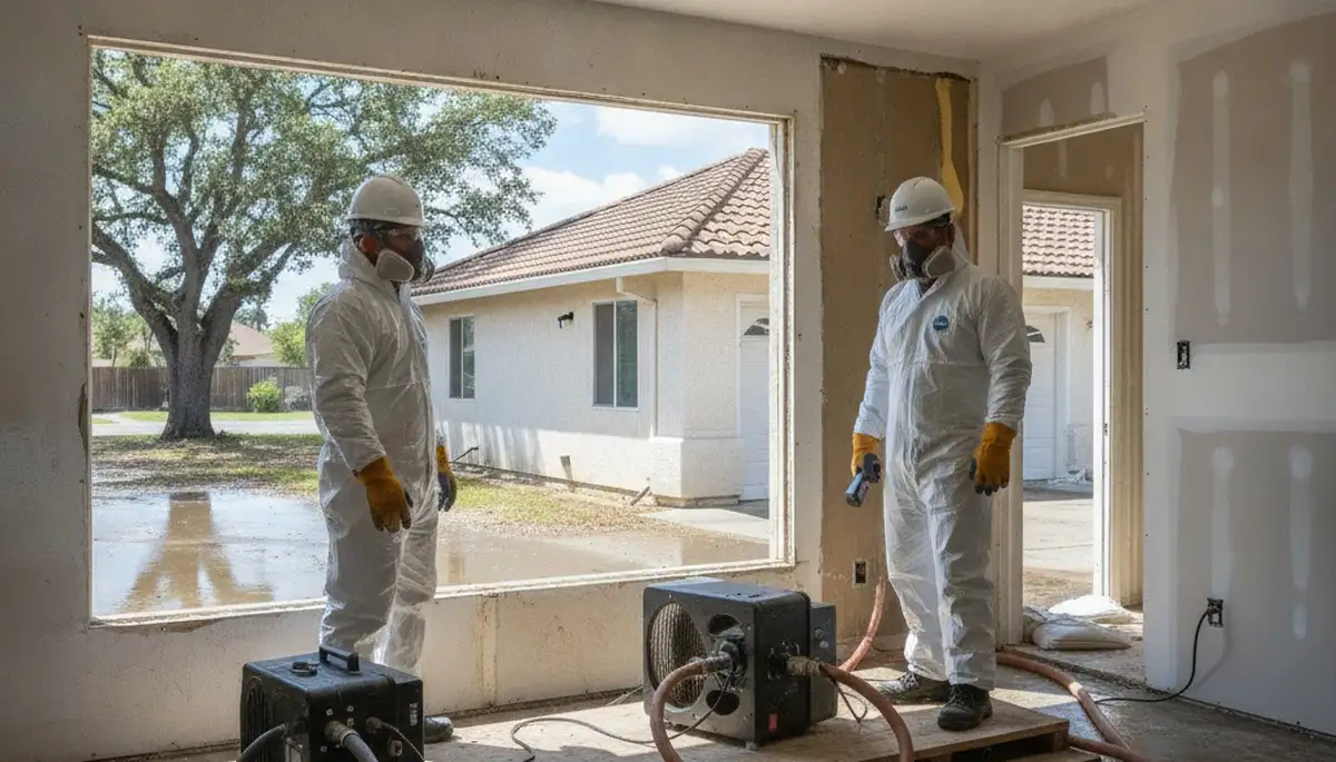 Water damage restoration team in Elk Grove, CA responding to home flood cleanup