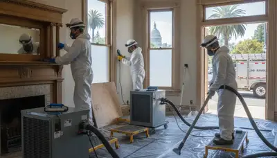 Water damage restoration team in Elk Grove, CA inspecting a flooded property