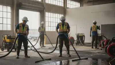 Water extraction crew removing standing water in Elk Grove, CA home after flooding