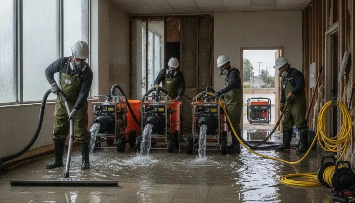 Water extraction technician removing standing water in Elk Grove, CA home